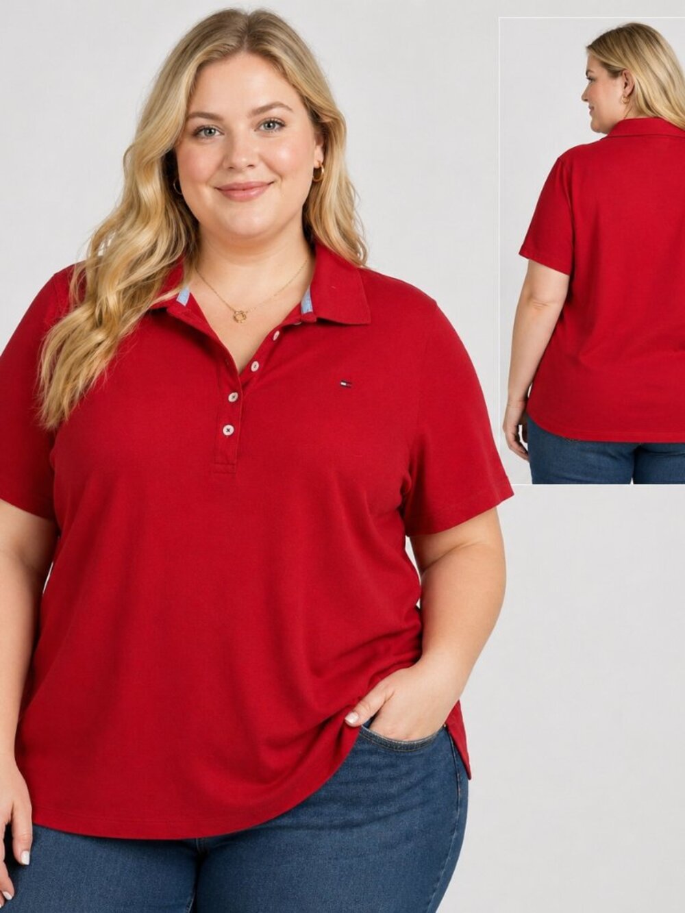 Tommy Hilfiger Red Polo XXL Classic Preppy Minimalist 5 Button Top Clean Girl